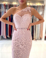 Modern Lace Sheath Prom Dress On Sale With Crystal One Shoulder-Dbrbridal