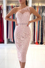 Modern Lace Sheath Prom Dress On Sale With Crystal One Shoulder-Dbrbridal