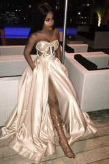 Modern Long Prom Dress Slit Ball Dresses Appliques Sweetheart-Dbrbridal