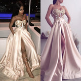 Modern Long Prom Dress Slit Ball Dresses Appliques Sweetheart-Dbrbridal