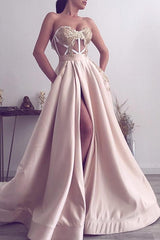 Modern Long Prom Dress Slit Ball Dresses Appliques Sweetheart-Dbrbridal