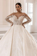 Modern Long Sleeve Ball Gown Wedding Dress With Beadings On Sale-Dbrbridal