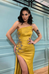 Modern Mermaid Evening Dress Appliques Split Strapless-Dbrbridal