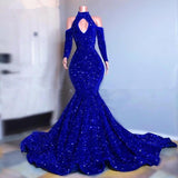 Modern Royal Blue Prom Dress Mermaid Long With Sequins Long Sleeves-Dbrbridal
