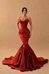 Modern Rust Mermaid Evening Dress Sweetheart Long Ruffle Bottom-Dbrbridal