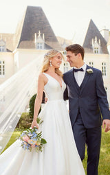 Modern Satin V-Neck Ball-Gown Wedding Dresses-Dbrbridal