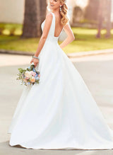 Modern Satin V-Neck Ball-Gown Wedding Dresses-Dbrbridal