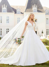 Modern Satin V-Neck Ball-Gown Wedding Dresses-Dbrbridal