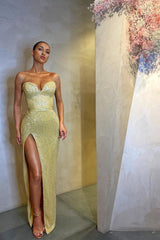 Modern Split Prom Dress Mermaid Sequins Ball Dresses Sweetheart-Dbrbridal