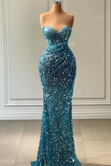 Modern Sweetheart Blue Mermaid Prom Dresses Long With Sequins Beads-Dbrbridal
