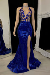 Modern V-Neck Sleeveless Prom Dress Mermaid Sequins With Split-Dbrbridal
