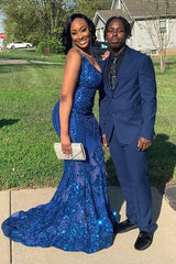 Modest Halter V-Neck Sleeveless Mermaid Prom Dress Sequins Long-Dbrbridal