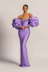 Modest Lilac Detachable Sleeves Prom Dresses Mermaid Sweetheart With Sequins-Dbrbridal