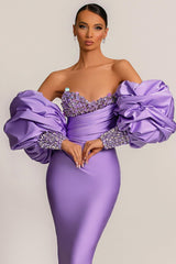 Modest Lilac Detachable Sleeves Prom Dresses Mermaid Sweetheart With Sequins-Dbrbridal