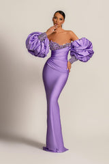 Modest Lilac Detachable Sleeves Prom Dresses Mermaid Sweetheart With Sequins-Dbrbridal