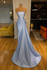 Modest Strapless Mermaid Long Blue Evening Prom Dresseses-Dbrbridal