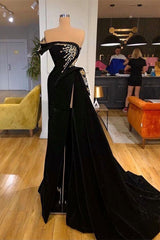 Modest Strapless Split Front A-line Prom Dress With Beading-Dbrbridal