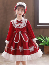 Navy Blue Designed Neckline Tulle Long Sleeves Short A-Line Bows Kids Party Dresses-Dbrbridal