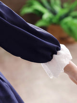 Navy Blue Designed Neckline Tulle Long Sleeves Short A-Line Bows Kids Party Dresses-Dbrbridal