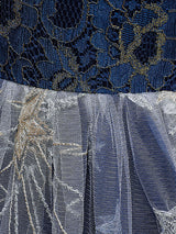 Navy Blue Jewel Neck Polyester Lace Polyester Tulle Sleeveless Ankle-Length A-Line Embroidered Kids Party Dresses-Dbrbridal