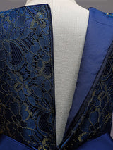 Navy Blue Jewel Neck Polyester Lace Polyester Tulle Sleeveless Ankle-Length A-Line Embroidered Kids Party Dresses-Dbrbridal