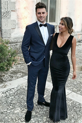 Navy Blue Prom Outfits Notch Lapel Slim Fit Men Suit-Dbrbridal