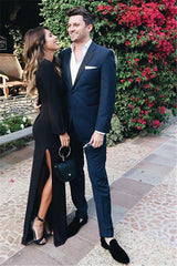 Navy Blue Prom Outfits Notch Lapel Slim Fit Men Suit-Dbrbridal