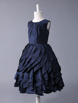 Navy Blue Taffeta flower girl dress With Ruffle Skirt-Dbrbridal