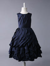 Navy Blue Taffeta flower girl dress With Ruffle Skirt-Dbrbridal
