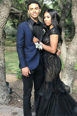 Navy Blue Two-Piece Slim Fit Prom Mens Suits with Black Silk Lapel-Dbrbridal