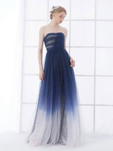 Navy Blue Wedding Dresses Strapless Sleeveless Lace Up Natural Waist Floor Length Lace Tulle Bridal Gown-Dbrbridal