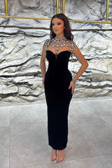 New Arrival Black Ankle-Length V-Neck Sleeveless Mermaid Evening Party Gowns-Dbrbridal