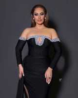 New Arrival Black Long Sleeves Mermaid Evening Party Gowns with beads-Dbrbridal
