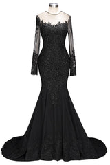 New Arrival Black Long Sleevess Lace Mermaid Prom Dress Sequins Long-Dbrbridal