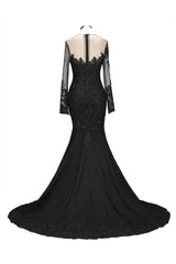 New Arrival Black Long Sleevess Lace Mermaid Prom Dress Sequins Long-Dbrbridal