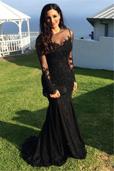 New Arrival Black Long Sleevess Lace Mermaid Prom Dress Sequins Long-Dbrbridal