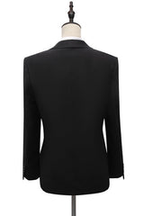 New Arrival Black Peaked Lapel Slim Fit Men Suits With Adjustable Buckle-Dbrbridal