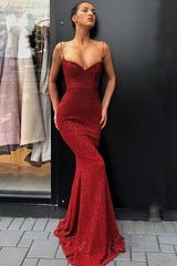 New Arrival Black Spaghetti-Strapss Mermaid Prom Dress Sequins Long-Dbrbridal