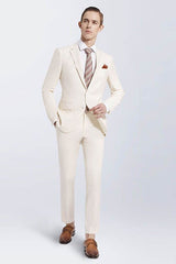 New Arrival Cream Slim Fit Prom Suits Notch Lapel Casual Leisure Suits for Men-Dbrbridal