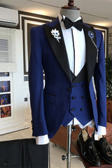 New Arrival Dark Blue New Arrival Bespoke Peaked Lapel Men Suits-Dbrbridal