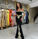 New Arrival Off-the-Shoulder Mermaid Black Evening Party Gowns with Appliques-Dbrbridal