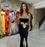 New Arrival Off-the-Shoulder Mermaid Black Evening Party Gowns with Appliques-Dbrbridal