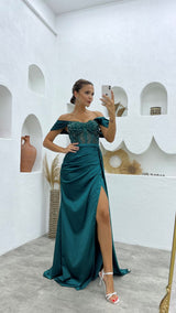 New Arrival Off-the-Shoulder Sleeveless Mermaid Evening Party Gowns Long Slit Online-Dbrbridal