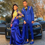 New Arrival Royal Blue Three Pieces Appliques Men's Prom Suits Online-Dbrbridal