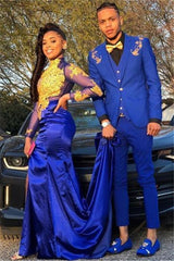 New Arrival Royal Blue Three Pieces Appliques Men's Prom Suits Online-Dbrbridal