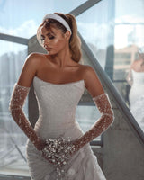 New Arrival Strapless Sleeveless Sequins Bridal Gown With Ruffles Long-Dbrbridal
