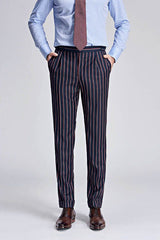 New Arrival Stripes Dark Navy Mens Suits Peak Lapel Three Flap Pockets Suits for Men-Dbrbridal