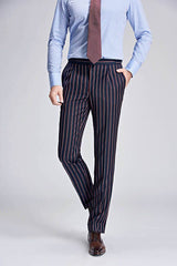 New Arrival Stripes Dark Navy Mens Suits Peak Lapel Three Flap Pockets Suits for Men-Dbrbridal
