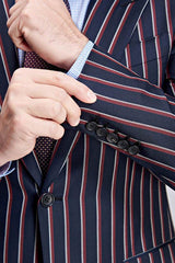 New Arrival Stripes Dark Navy Mens Suits Peak Lapel Three Flap Pockets Suits for Men-Dbrbridal