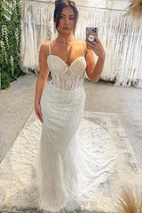 New Arrival Sweetheart Sleeveless Spaghetti Straps Mermaid Bridal Gown-Dbrbridal